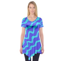 Purple Mint Turquoise Background Short Sleeve Tunic  by Cemarart