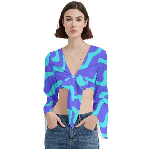 Purple Mint Turquoise Background Trumpet Sleeve Cropped Top by Cemarart