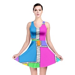 Shapes Texture Colorful Cartoon Reversible Skater Dress by Cemarart