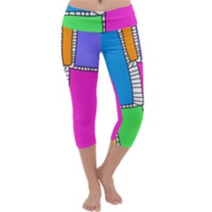 Shapes Texture Colorful Cartoon Capri Yoga Leggings by Cemarart