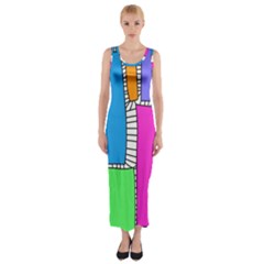 Shapes Texture Colorful Cartoon Fitted Maxi Dress by Cemarart