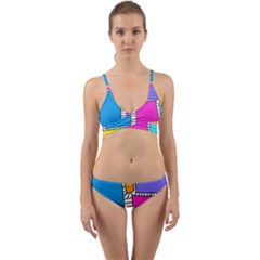 Shapes Texture Colorful Cartoon Wrap Around Bikini Set by Cemarart