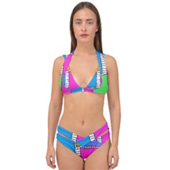 Shapes Texture Colorful Cartoon Double Strap Halter Bikini Set by Cemarart