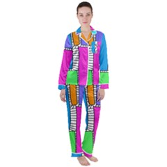 Shapes Texture Colorful Cartoon Women s Long Sleeve Satin Pajamas Set	 by Cemarart