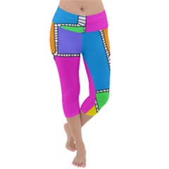 Shapes Texture Colorful Cartoon Lightweight Velour Capri Yoga Leggings by Cemarart