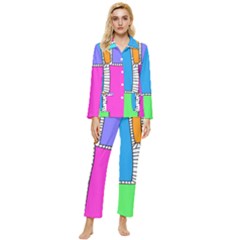 Shapes Texture Colorful Cartoon Womens  Long Sleeve Velvet Pocket Pajamas Set by Cemarart