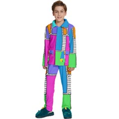 Shapes Texture Colorful Cartoon Kids  Long Sleeve Velvet Pajamas Set by Cemarart