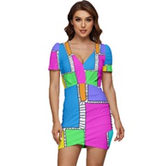 Shapes Texture Colorful Cartoon Low Cut Cap Sleeve Mini Dress by Cemarart