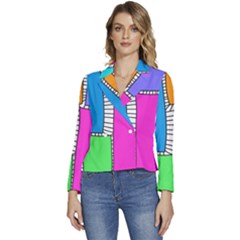 Shapes Texture Colorful Cartoon Women s Long Sleeve Revers Collar Cropped Jacket by Cemarart