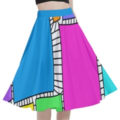 Shapes Texture Colorful Cartoon A-line Full Circle Midi Skirt With Pocket by Cemarart