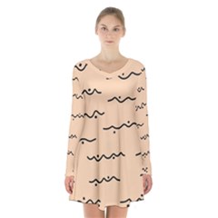 Lines Dots Pattern Abstract Long Sleeve Velvet V-neck Dress