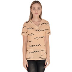 Lines Dots Pattern Abstract Women s V-neck Scrub Top by Cemarart