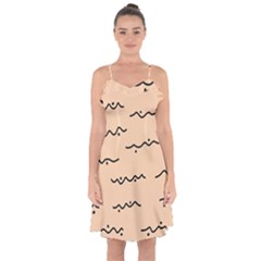 Lines Dots Pattern Abstract Ruffle Detail Chiffon Dress by Cemarart