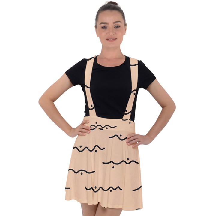 Lines Dots Pattern Abstract Velvet Suspender Skater Skirt