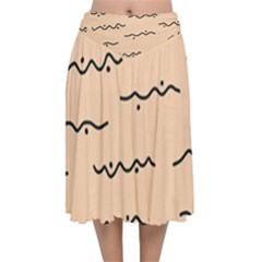 Lines Dots Pattern Abstract Velvet Flared Midi Skirt by Cemarart