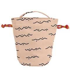 Lines Dots Pattern Abstract Drawstring Bucket Bag by Cemarart