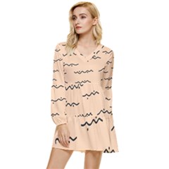 Lines Dots Pattern Abstract Tiered Long Sleeve Mini Dress by Cemarart