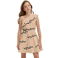 Lines Dots Pattern Abstract Kids  One Shoulder Party Dress by Cemarart