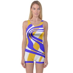 Print Pattern Warp Lines One Piece Boyleg Swimsuit