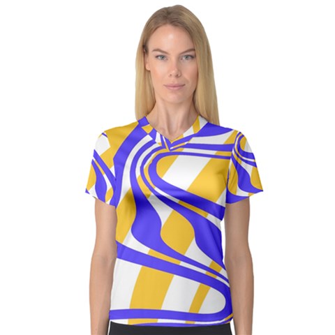 Print Pattern Warp Lines V-neck Sport Mesh T-shirt by Cemarart