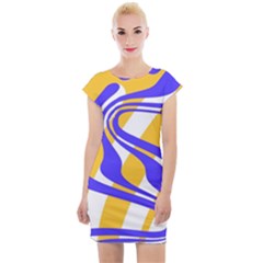 Print Pattern Warp Lines Cap Sleeve Bodycon Dress