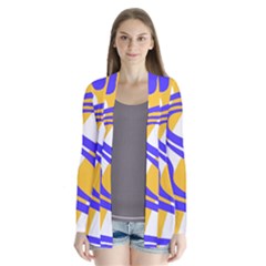 Print Pattern Warp Lines Drape Collar Cardigan