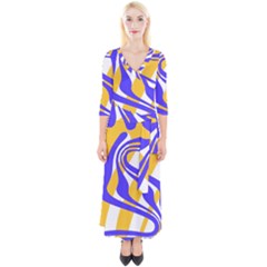 Print Pattern Warp Lines Quarter Sleeve Wrap Maxi Dress