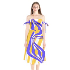 Print Pattern Warp Lines Shoulder Tie Bardot Midi Dress