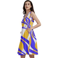 Print Pattern Warp Lines Sleeveless V-Neck Skater Dress with Pockets