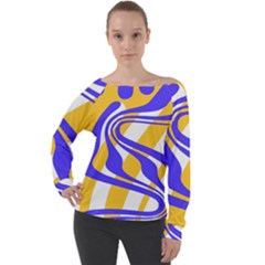 Print Pattern Warp Lines Off Shoulder Long Sleeve Velour Top