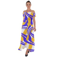 Print Pattern Warp Lines Off Shoulder Open Front Chiffon Dress