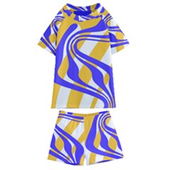 Print Pattern Warp Lines Kids  Swim T-Shirt and Shorts Set