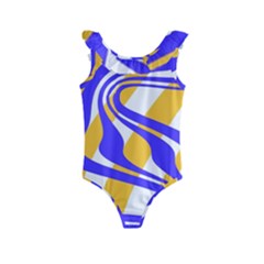 Print Pattern Warp Lines Kids  Frill Swimsuit