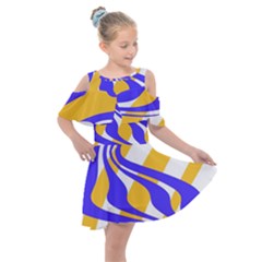 Print Pattern Warp Lines Kids  Shoulder Cutout Chiffon Dress