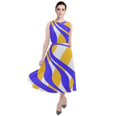 Print Pattern Warp Lines Round Neck Boho Dress