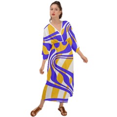 Print Pattern Warp Lines Grecian Style  Maxi Dress