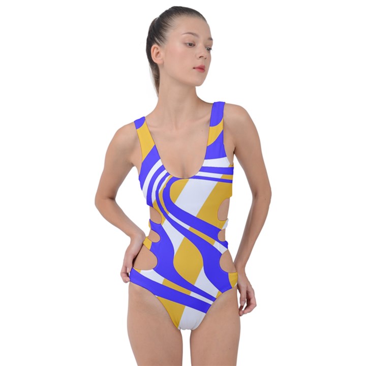 Print Pattern Warp Lines Side Cut Out Swimsuit