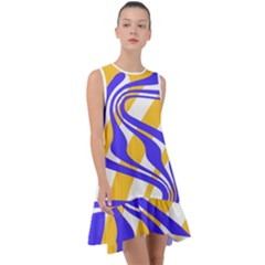 Print Pattern Warp Lines Frill Swing Dress