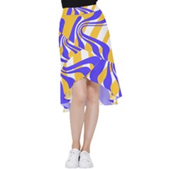 Print Pattern Warp Lines Frill Hi Low Chiffon Skirt