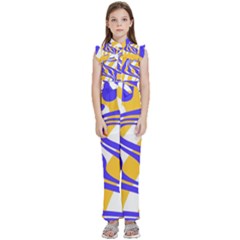 Print Pattern Warp Lines Kids  Sleeveless Ruffle Edge Band Collar Chiffon One Piece