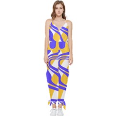 Print Pattern Warp Lines Sleeveless Tie Ankle Chiffon Jumpsuit