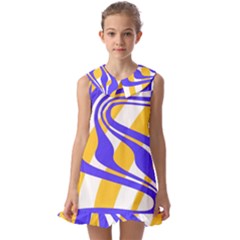 Print Pattern Warp Lines Kids  Pilgrim Collar Ruffle Hem Dress