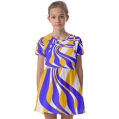 Print Pattern Warp Lines Kids  Short Sleeve Pinafore Style Dress