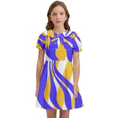 Print Pattern Warp Lines Kids  Bow Tie Puff Sleeve Dress