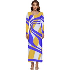 Print Pattern Warp Lines Long Sleeve Longline Maxi Dress