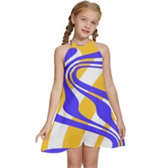 Print Pattern Warp Lines Kids  Halter Collar Waist Tie Chiffon Dress