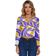 Print Pattern Warp Lines Long Sleeve V-Neck Top