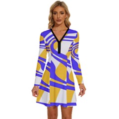 Print Pattern Warp Lines Long Sleeve Deep V Mini Dress 