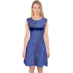 Texture Multicolour Ink Dip Flare Capsleeve Midi Dress by Cemarart