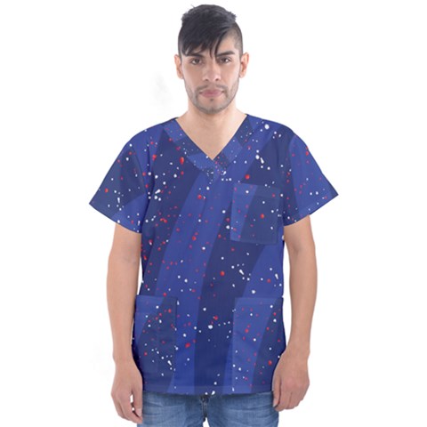 Texture Multicolour Ink Dip Flare Men s V-neck Scrub Top by Cemarart